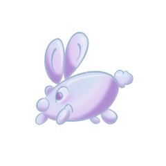 Hand painted of a Rabbit, run, cartoon, pink and purple color