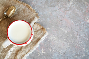 A cup of probiotic kefir with copy space