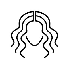 Hairstyle logo thin lines. Face and wavy hairstyle silhouette. Curly hair icon vector. Barbershop emblem. 