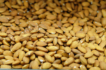 Background of dry almonds. Dry almond sales. Nuts. Healthy Eating.