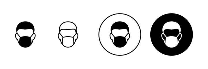 Mask icons set. Medical mask sign and symbol. Man face with mask icon. Safety breathing mask