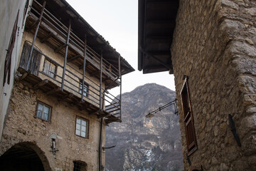 Fototapeta na wymiar Historic buildings in the tiny village of Dietrobeseno in Trentino-Alto Adige, north east Italy 
