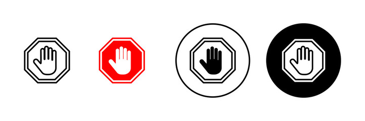 Stop icons set. stop road sign. hand stop sign and symbol. Do not enter stop red sign with hand