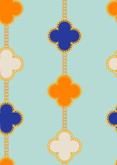 Abstract Golden Chains Floral Geometrics Seamless Pattern Trendy Chic Colors Elegant Decorated Concept
