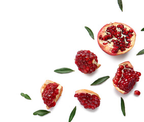 Beautiful composition with pomegranate on white background