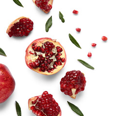 Beautiful composition with pomegranate on white background
