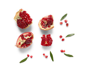 Beautiful composition with pomegranate on white background