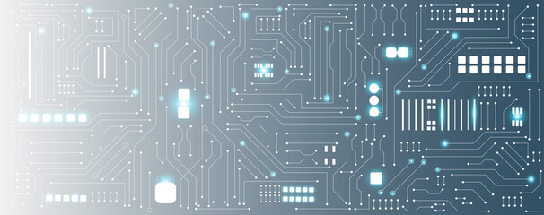 Blue circuit electronic or electrical line with circuit board engineering technology concept vector background