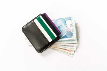 turkish banknote on white background