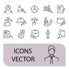 Head hunting 1 icons set . Head hunting 1 pack symbol vector elements for infographic web