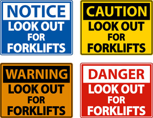 Obraz premium Caution Look Out For Forklifts Sign On White Background