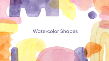 Abstract hand painted boho shapes painting, modern pastel coloured paint, watercolour background isolated on white background. Fun and creative colourful geometry shapes