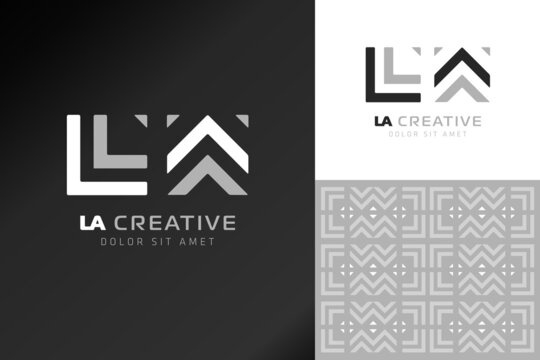 Creative  letter L and A logo monogram symbol, pattern design on stock vector background. Usable for business, construction, building, architecture, companies
