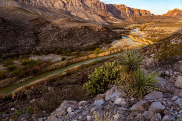 View, west, of the Rio Grande River from Santana Mesa, Big Bend Ranch State Park, Texas