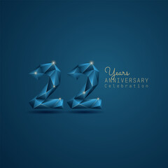Obraz premium 22 years anniversary logotype with blue low poly style. Vector Template Design Illustration.