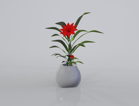 pot with flowers images 3d Render for mockup decoration 3D Render Image