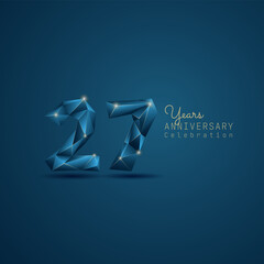 27 years anniversary logotype with blue low poly style. Vector Template Design Illustration.