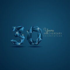 30 years anniversary logotype with blue low poly style. Vector Template Design Illustration.