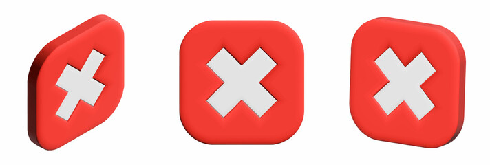 Set of red cross mark symbols icon element. Symbol No or X shape button for correct sign in square not approved