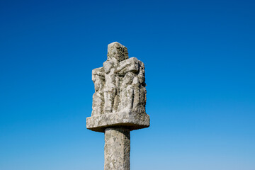 Carnac,France;February 26, 2022: Calvary of Saint Michel chapel, site located in Morbihan in Brittany, the town is known for its alignments of 2,934 menhirs.