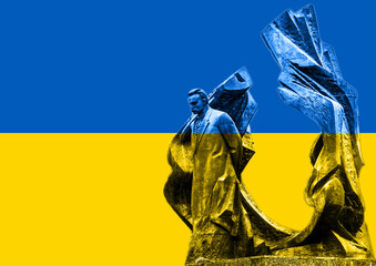 Ukrainian background Taras Shevchenko monument abstract collage. Consider buying as support.