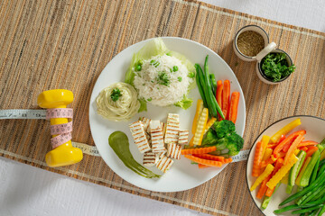 Healthy rice, paneer and vegetables