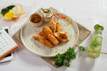 Fried chicken strips with dip