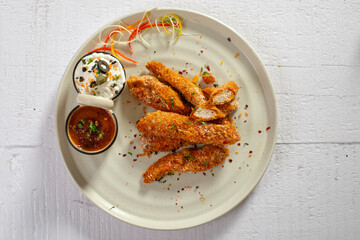 Fried chicken strips with dip