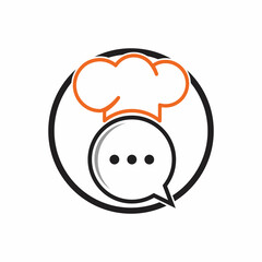 Chef talk vector logo design. Illustration of hat cooker and chat symbol.	
