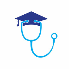 Medical student vector logo template. Graduation cap combined with stethoscope icon design.