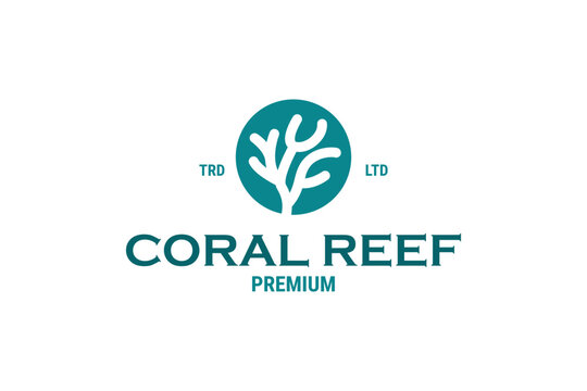 Blue coral reef logo underwater tropical design