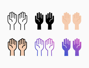 Obraz premium Prayer Hand icon set with different styles. Style line, outline, flat, glyph, color, gradient. Editable stroke and pixel perfect. Can be used for digital product, presentation, print design and more.