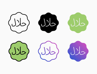 Halal Sign icon set with different styles. Style line, outline, flat, glyph, color, gradient. Editable stroke and pixel perfect. Can be used for digital product, presentation, print design and more.