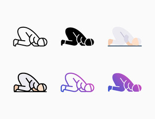 Sujud icon set with different styles. Style line, outline, flat, glyph, color, gradient. Editable stroke and pixel perfect. Can be used for digital product, presentation, print design and more.