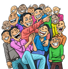 A crowd of people laughing