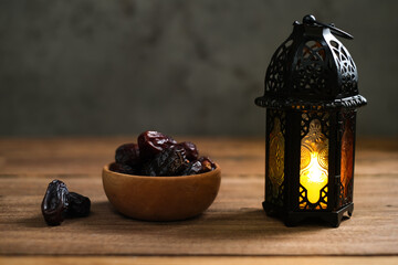 Ramadan and Eid al fitr backgrounds dates with Turkish traditional lantern Light Lamp