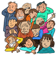 The set of crowd people emotions cartoons.