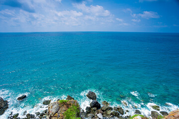 Beautiful seascape with mountain on blue sky 