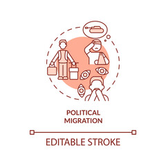 Political migration terracotta concept icon. Escaping problems. Leave homeland reason abstract idea thin line illustration. Isolated outline drawing. Editable stroke. Arial, Myriad Pro-Bold fonts used