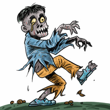 The zombie man cartoon walking.