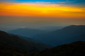 Mountain photo Morning sun Thailand View on the top of the hill with beautiful sunsets. Nakhon Si Thammarat Chawang District