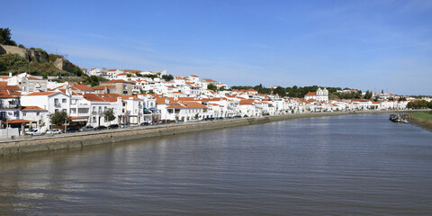Fototapeta na wymiar Riverbank of Alcacer do Sal and Sado River, Lisbon coast, Portugal