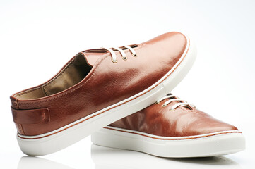 Comfortable brown leather sneaker shoes