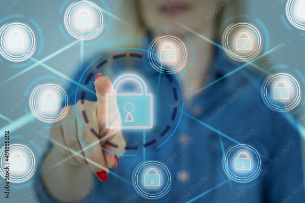 Poster cyber security concept. encryption. data protection. anti virus software. communication network.