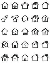 Set of home icon, Thin outline shape of house vector.