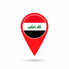 Map pointer with contry Iraq. Iraq flag. Vector illustration.