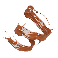 3d render of Chocolate splashing spiral shape on white Background.