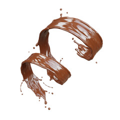 3d render of Chocolate splashing spiral shape on white Background.
