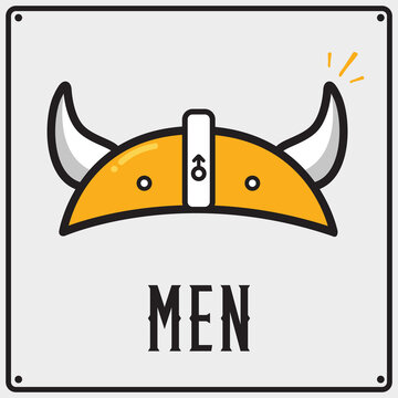Creative toilet sign with men viking helmet. Vector WC symbol icon illustration