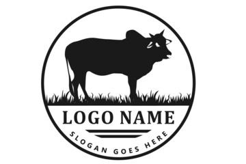 cow Beef,  Vintage logo, retro print, poster for Butchery meat shop, cow silhouette. Logo template for meat business, meat shop. Vector Illustration